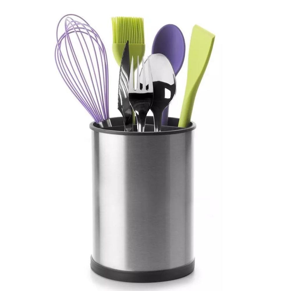 Porta Talheres Utensilios Escorredor Inox Base Giratoria Suporte Mesa Bancada Cozinha Organizaçao