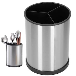 Porta Talheres Utensilios Escorredor Inox Base Giratoria Suporte Pia Mesa Bancada Cozinha