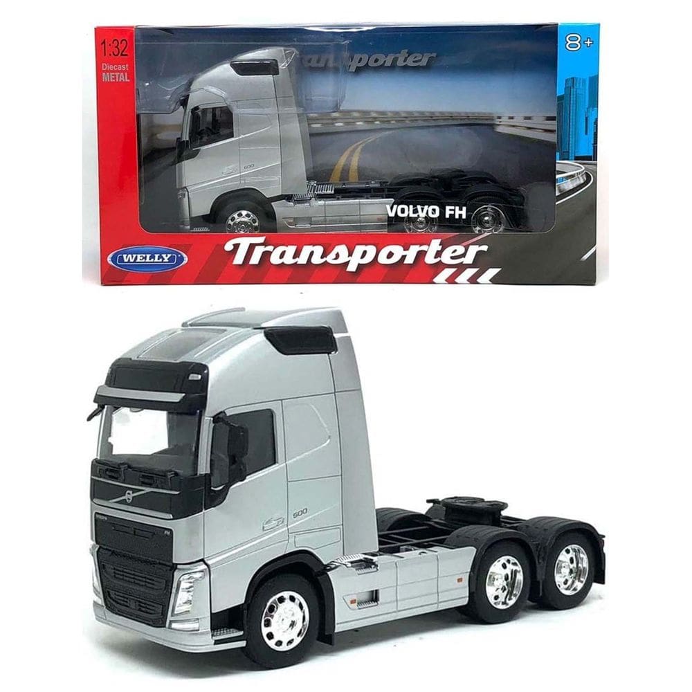 Miniatura Welly Caminhao Volvo FH 500 6x4 Transporter 1/32 Die-Cast Prata