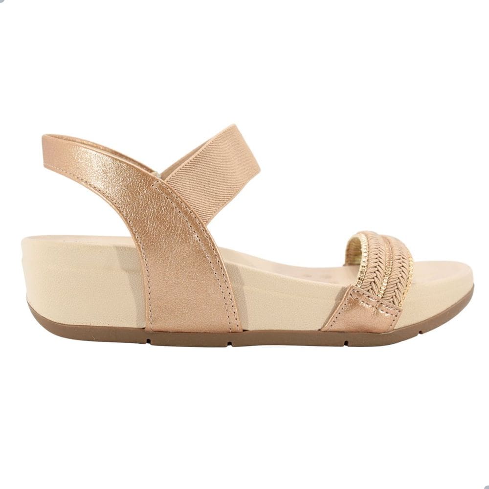 Sandália Feminina Modare Tira Pronta Metalizado London Elástico Nude Ouro Rosado