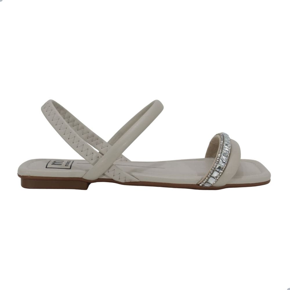 Sandália Rasteira Feminina Moleca Elas Sthech Cinza Creme Cristal