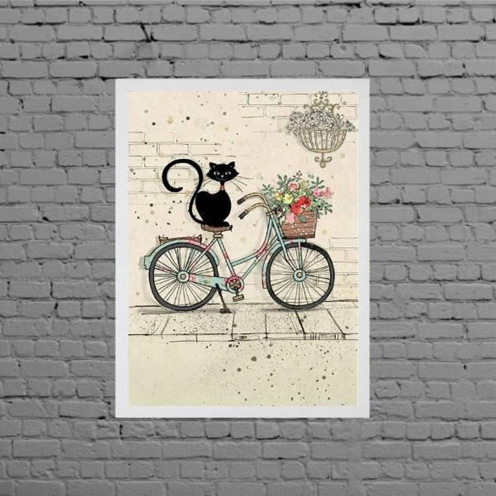 Quadro Decorativo Gato Com Bicicleta 45X34Cm