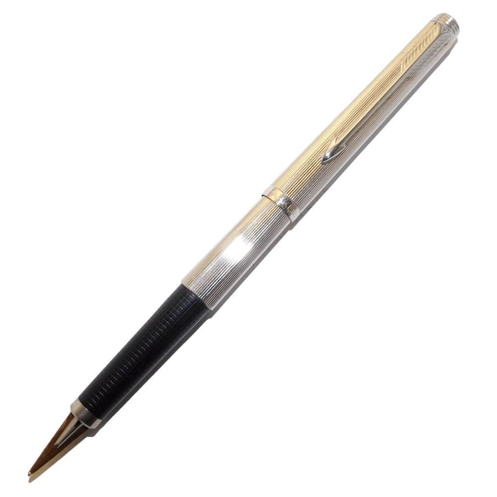 Caneta Tinteiro Parker 180 Folheada Prata Francesa Ouro 14K