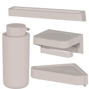 Kit Banheiro Saboneteira Porta Shampoo Toalheiro Papeleira Bege Ou Adesivo Parede