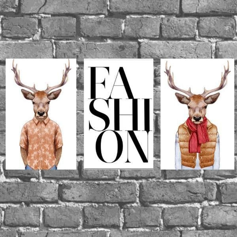 Kit 3 Placas Decorativas Veados Fashion 18X27Cm