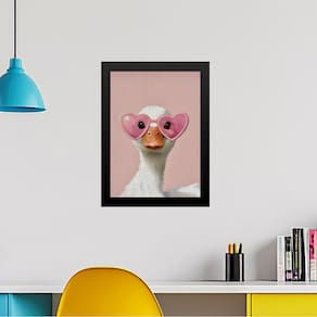 Quadro Decorativo Patinho Óculos De Coração 24X18Cm - Vidro