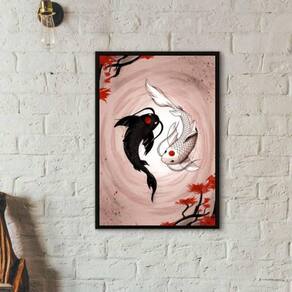 Quadro Decorativo Carpas Yin-Yang 33X24Cm Moldura Preta