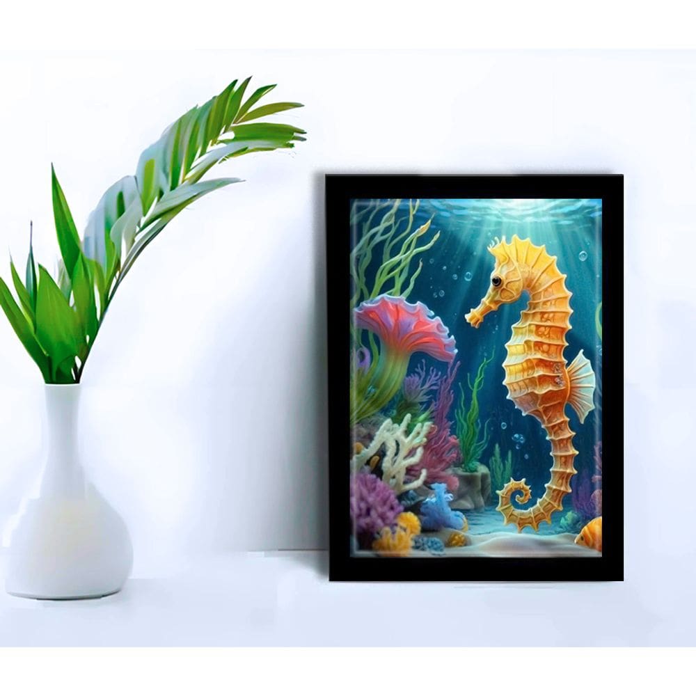 Quadro Decorativo Cavalo Marinho Sala Quarto +Vidro 33x25 A4