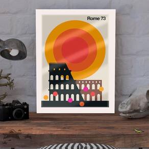 Quadro Decorativo Cidade Roma Coliseu Pop Art C/ Vidro 33x25