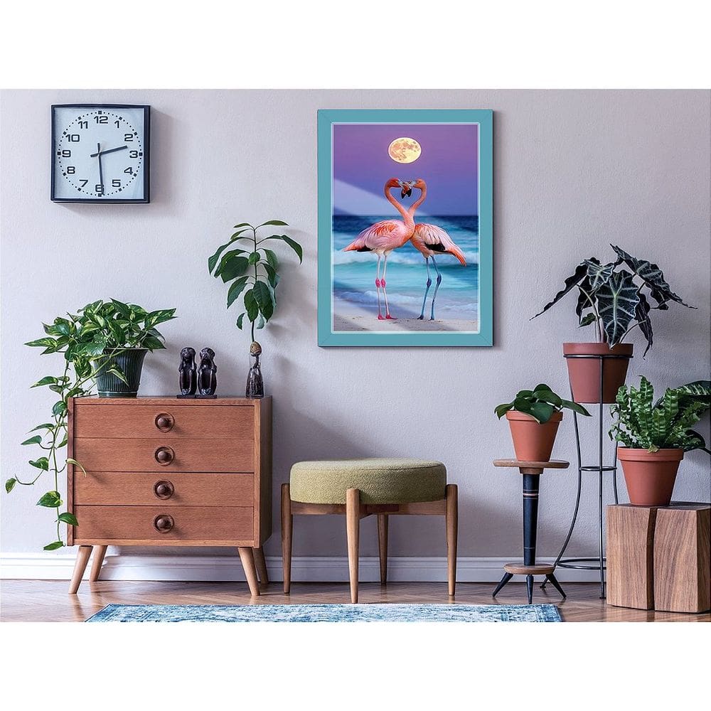 Quadro Decorativo Flamingo Love Sala Quarto + Vidro 33x25 A4