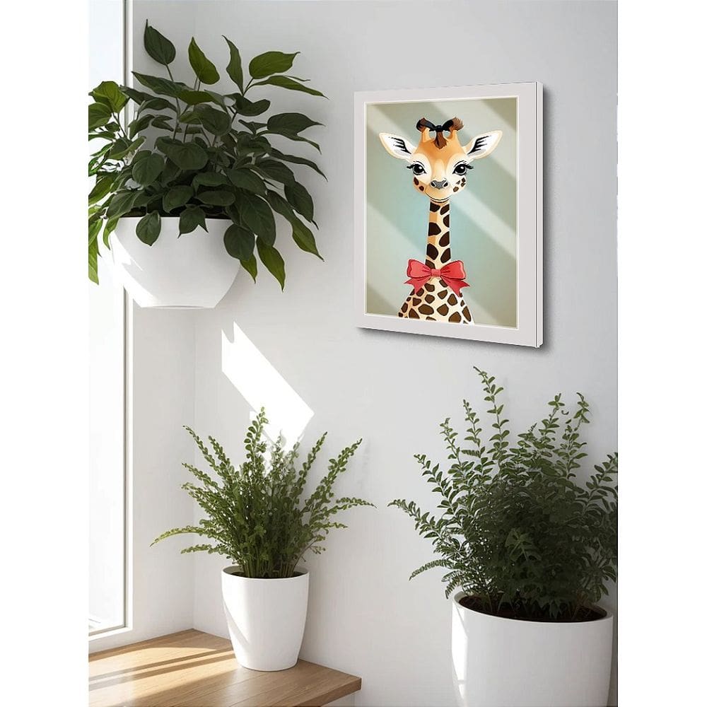 Quadro Decorativo Girafa Baby C/ Laço Sala Quarto + Vidro A4