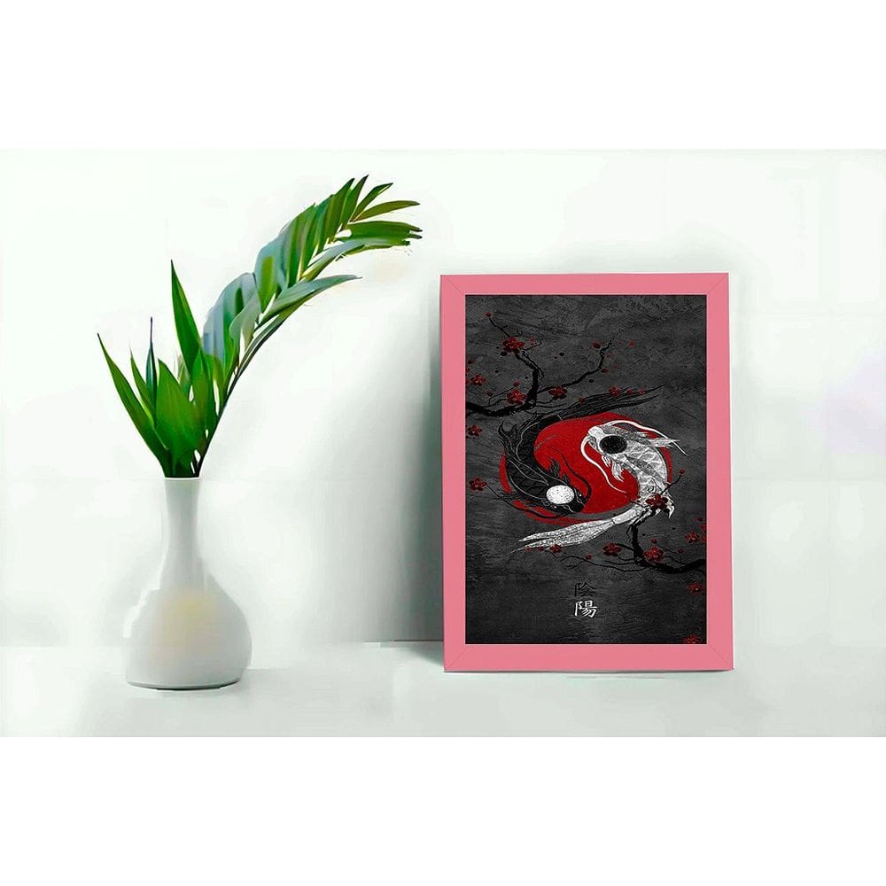 Quadro Decorativo Carpa Véu Yin Yang C Moldura e Vidro 33x25