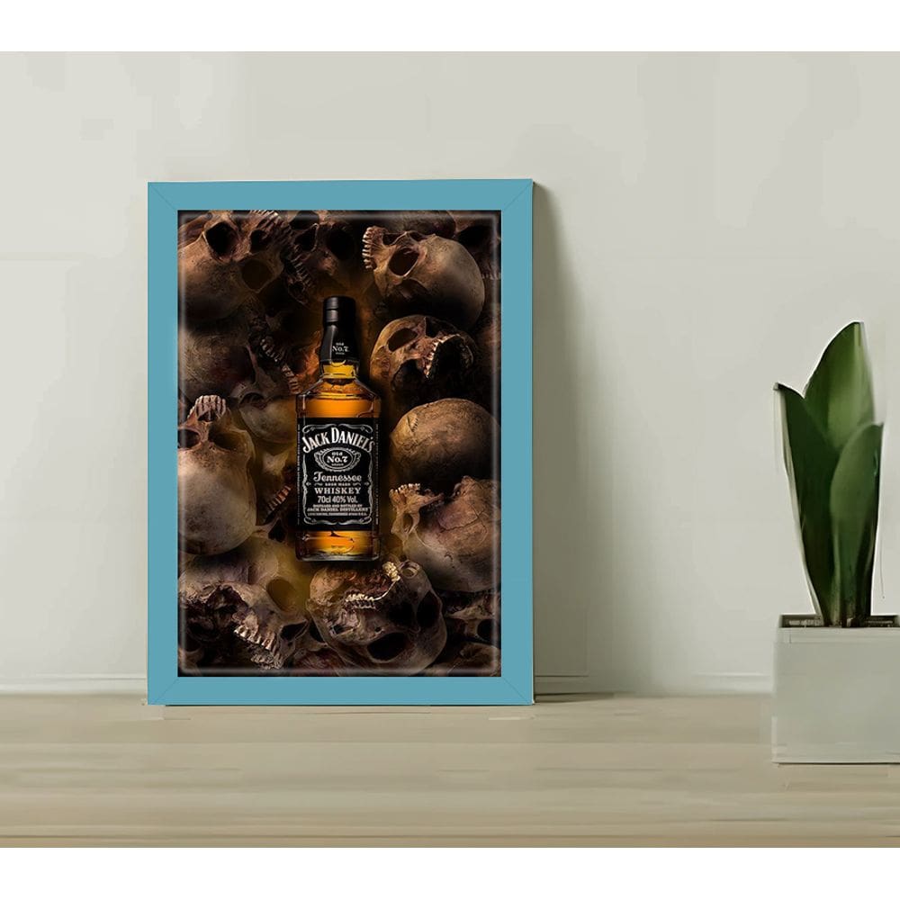 Quadro Decorativo Jack Daniels Skull Bar Restaurante C/Vidro