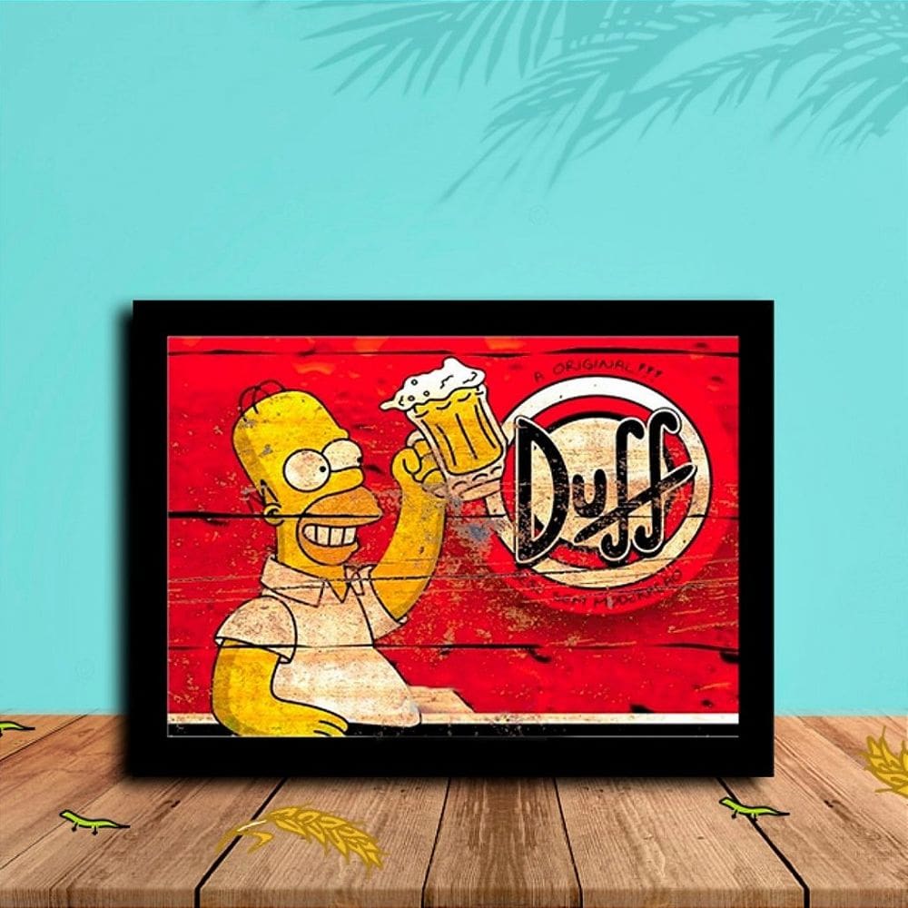 Quadro Envelhecido Simpsons Duff C/ Moldura e Vidro 33x25 cm