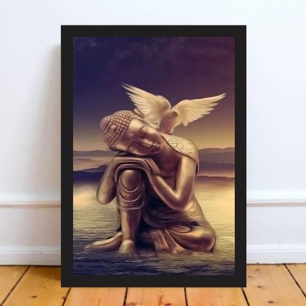 Quadro Decorativo Zen Buda Da Paz 33X24Cm Moldura Preta