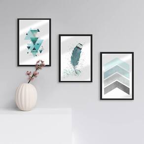 Quadro Decorativo Turquesa Ice Moldura e Vidro 33x25 3pç