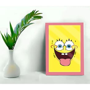 Quadro Infantil Bob Esponja Sala Quarto C/ Vidro 33x25cm A4