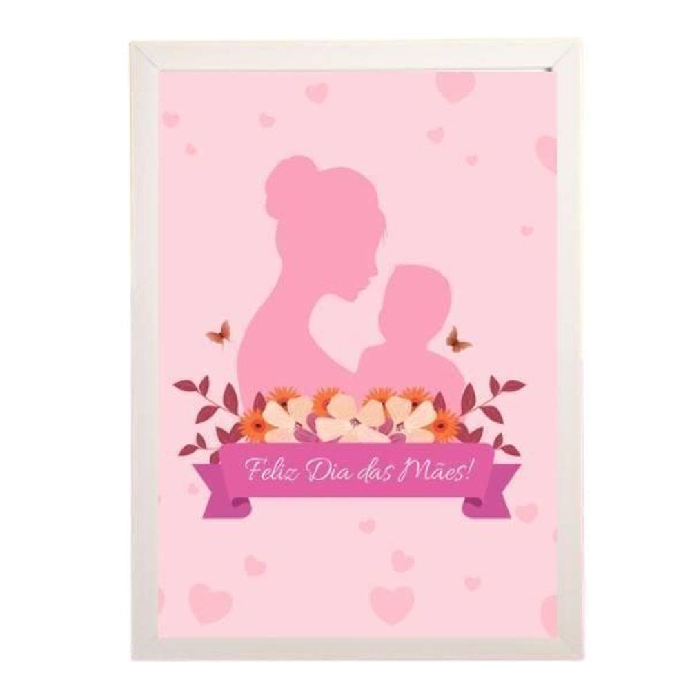 Quadro Silhueta Feliz Dia Das Mães 24X18 Com Vidro - Branca