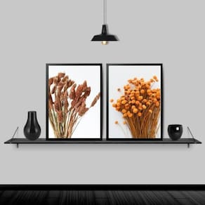 Kit 2 Quadros Ramos De Folhas Secas 45X34 Com Vidro - Preta