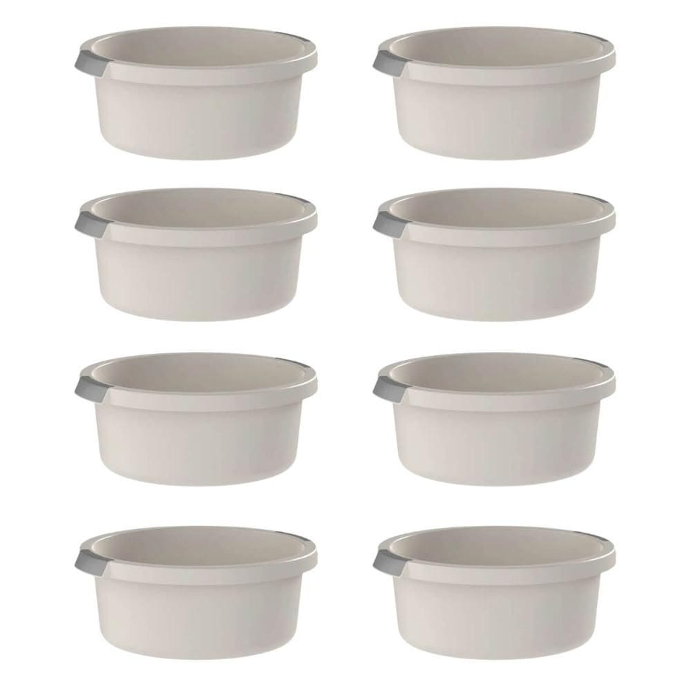 Kit 8 Bacias Flow OU 5L Bege com Pega Ergonômica Lavanderia Cozinha Limpeza