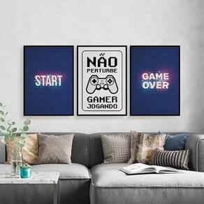 Kit Quadros Gamer Start Game Over 24X18Cm - Com Vidro