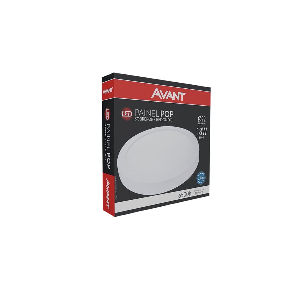 Painel de Led Sobrepor 22cm Redondo 18W Avant Branco Bivolt