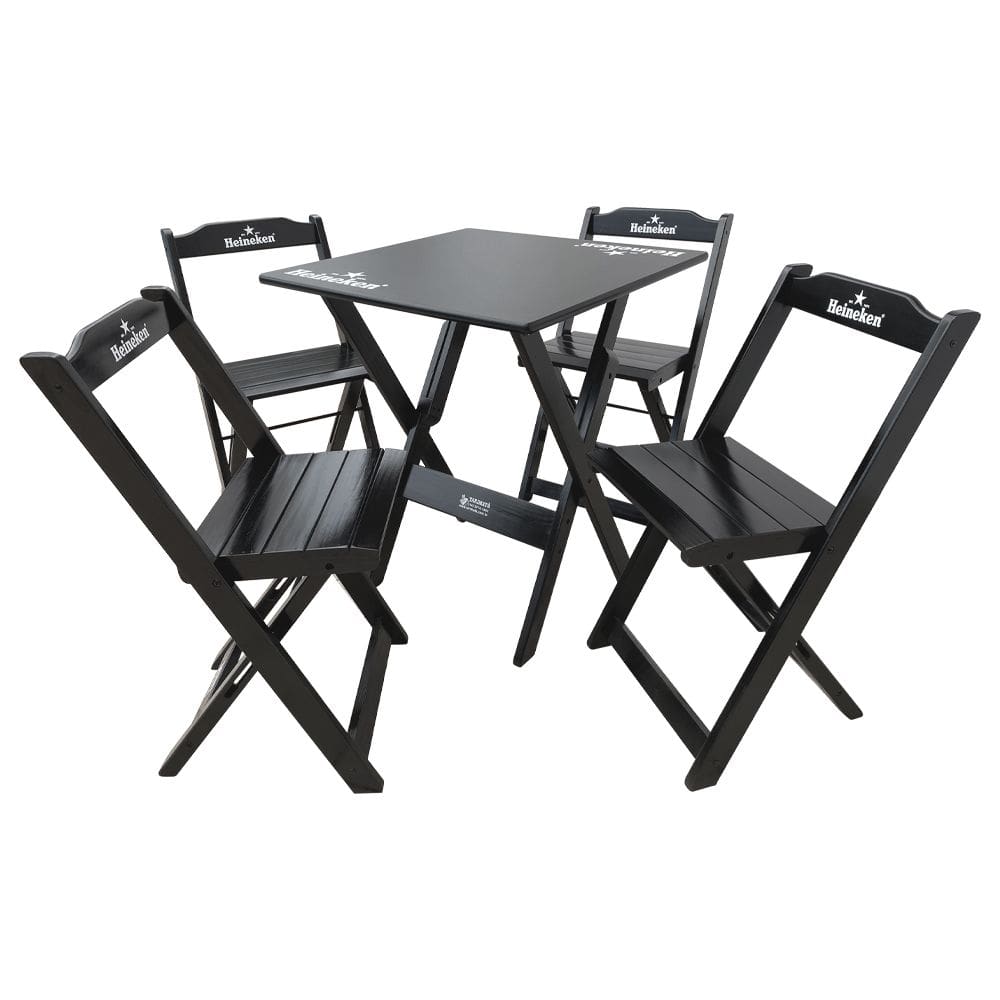 Conjunto Mesa Dobrável Madeira 70x70 com 4 Cadeiras Personalizada Hei Preta - Tarimatã