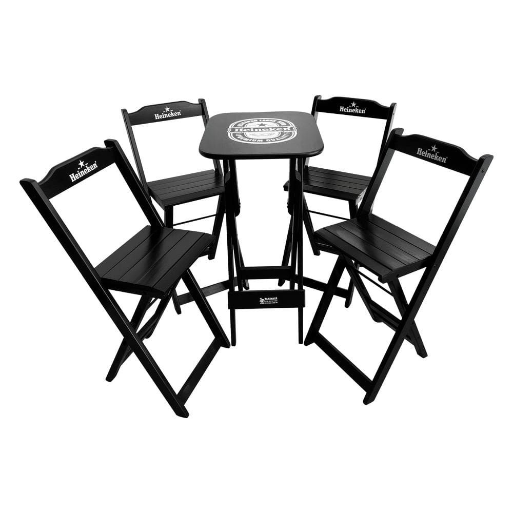 Conjunto Mesa Bistrô com 4 Banquetas Dobráveis de Madeira Personalizada Hei - Preta