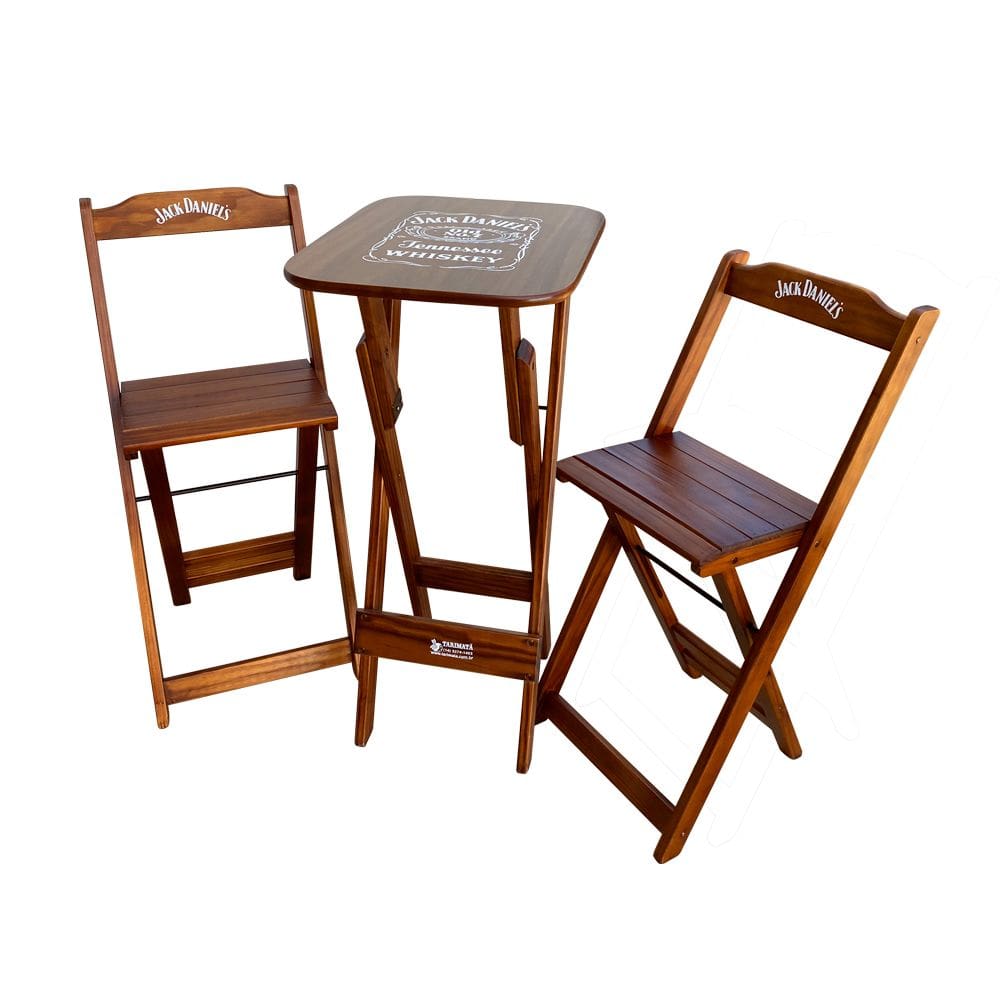 Conjunto Mesa Bistrô com 2 Banquetas Dobráveis de Madeira Personalizada Jack - Imbuia