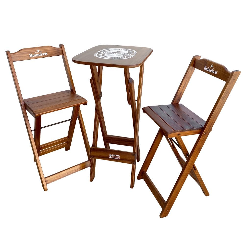 Conjunto Mesa Bistrô com 2 Banquetas Dobráveis de Madeira Personalizada Hei - Imbuia
