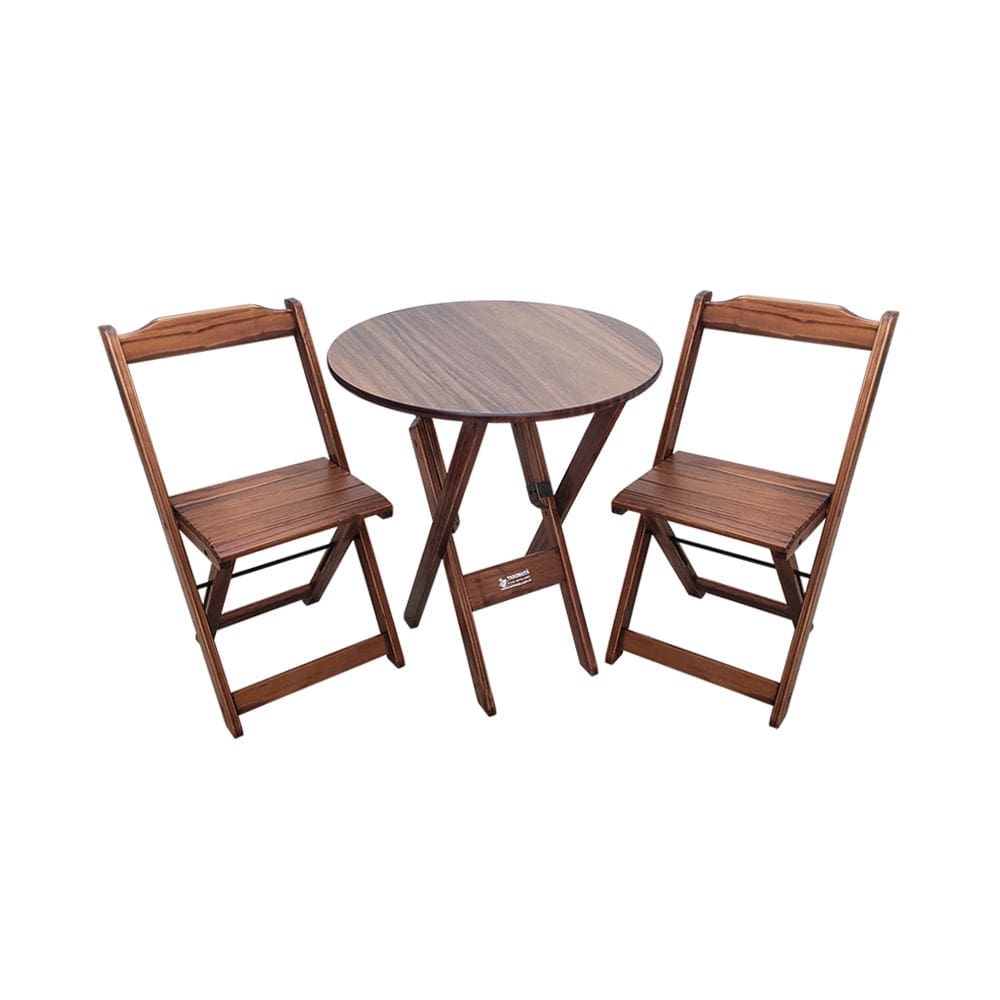 Conjunto Dobrável Mesa de Madeira 70cm Redonda com 2 Cadeiras Imbuia - Tarimatã