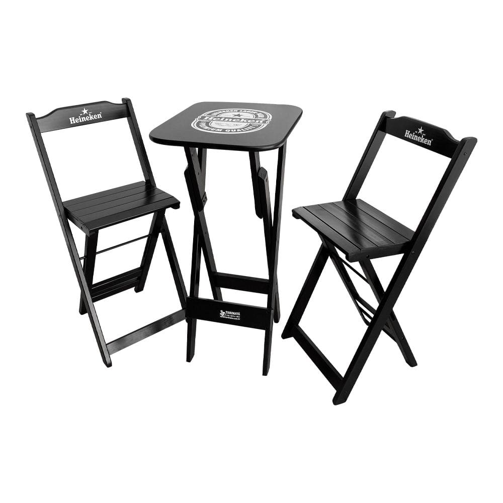 Conjunto Mesa Bistrô com 2 Banquetas Dobráveis de Madeira Personalizada com a Sua Logo ? Imbuia