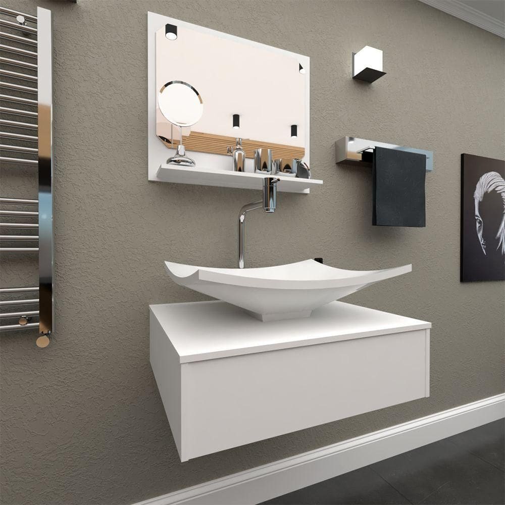 Gabinete Para Banheiro Com Cuba + Espelheira Madri 50 Cm Branco