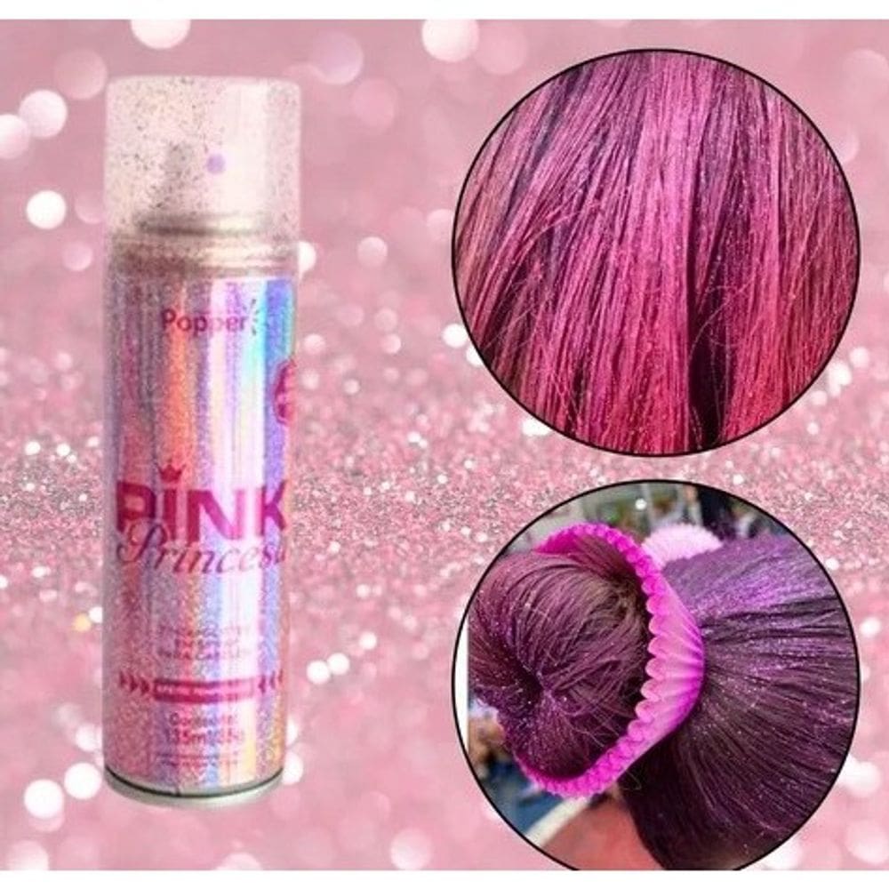 Tinta Com Glitter Spray Para Cabelos Pink Princesa