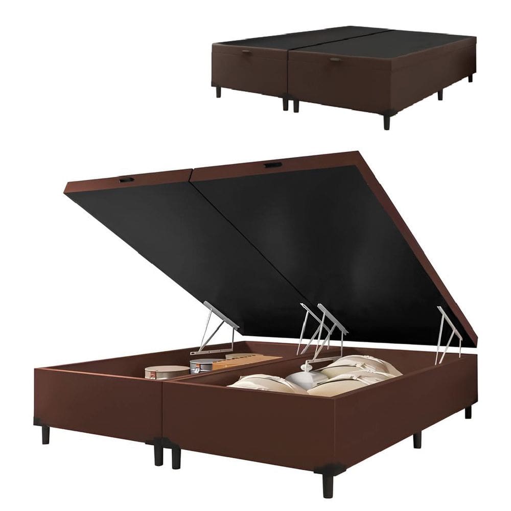 Cama Box Com Baú King 1,93m Prince Suede Marrom