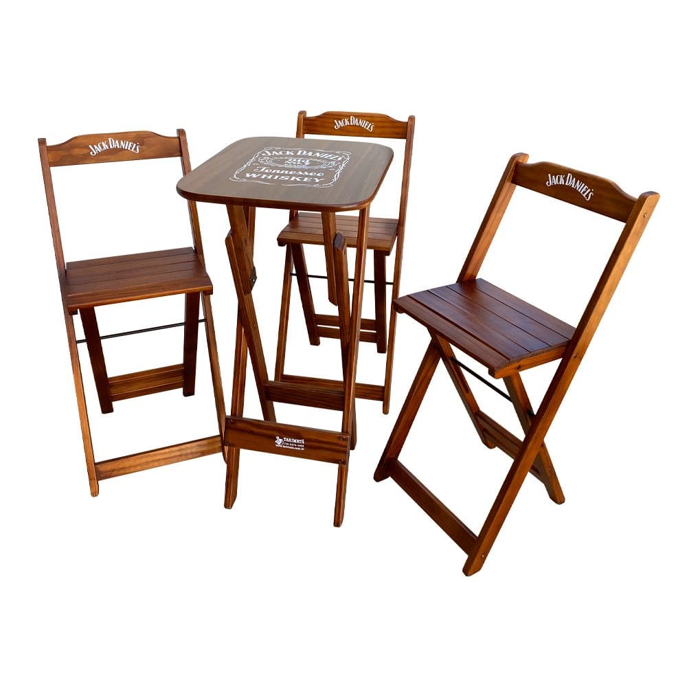 Conjunto Mesa Bistrô com 3 Banquetas Dobráveis de Madeira Personalizada Jack - Imbuia