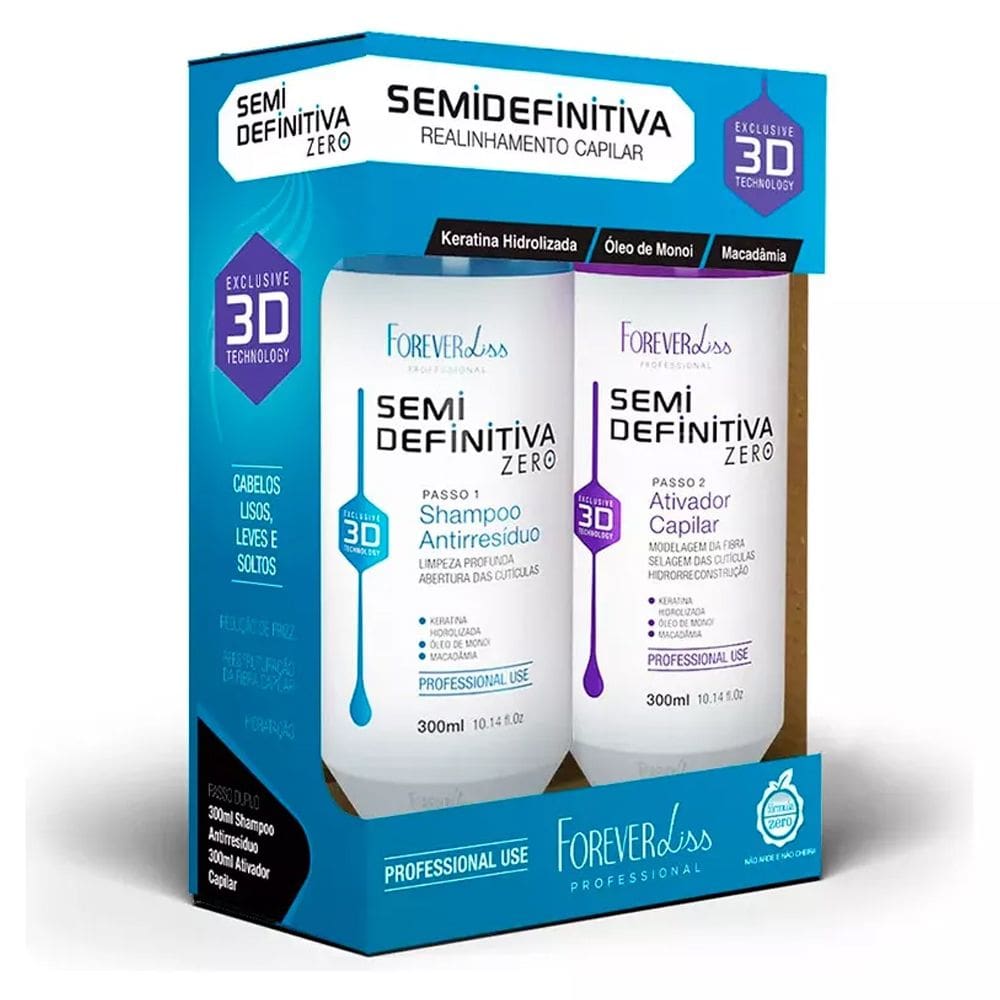 Kit Escova Progressiva Semi Definitiva 3D Zero Forever Liss