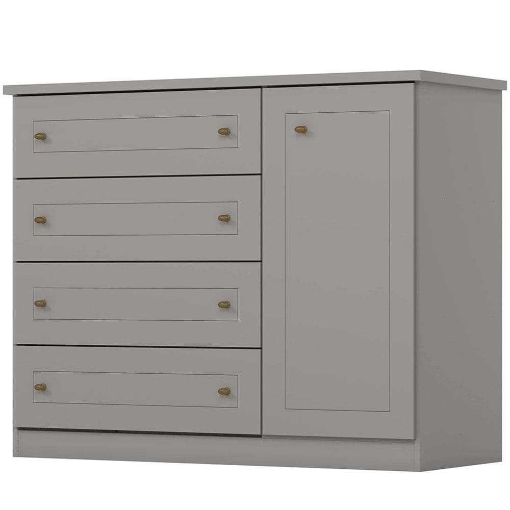 Comoda 1 Porta 4 Gavetas 126 cm Americana Cinza Henn
