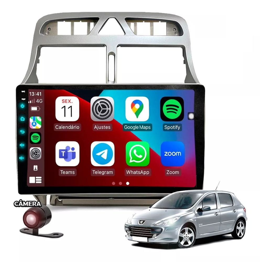 Kit Multimídia Peugeot 307 2002 / 2012 9 Pol Android Carplay Gps 2/32GB - 915BR ROADSTAR
