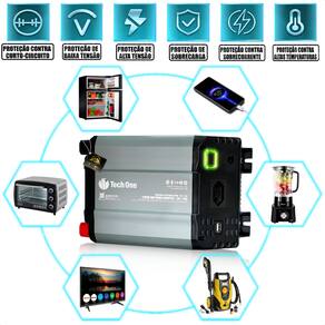 Inversor De Tensão 1200W 24V P/ 110V/220V Conversor de energia Entrada Usb Tech One