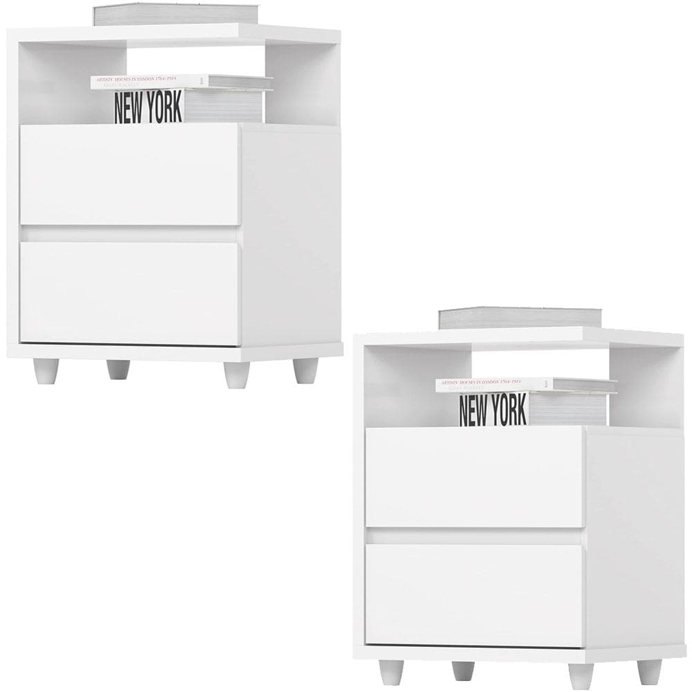 Kit 2 Mesas De Cabeceira 2 Gavetas 48 cm Campeche Branco Henn