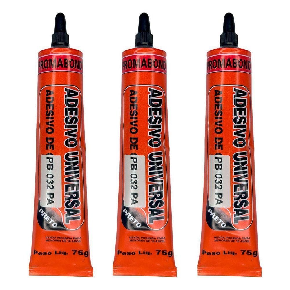 Kit 3 Cola Borracha Adesivo Reparo Auto Falante 75G Preto