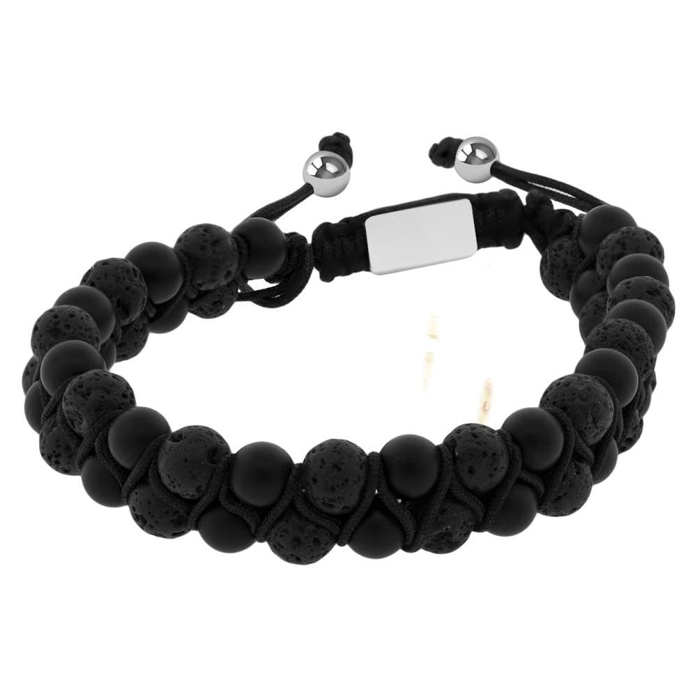Pulseira Nordic Vulcan Pedra Vulcânica e Ágata Negra 6mm 18 a 25cm Ajustável