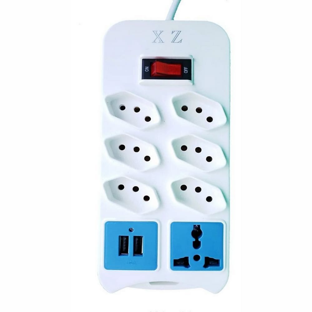FILTRO DE LINHA COM INTERRUPTOR 6 TOMADAS 2 Usb 1 Tomada Universal XZ