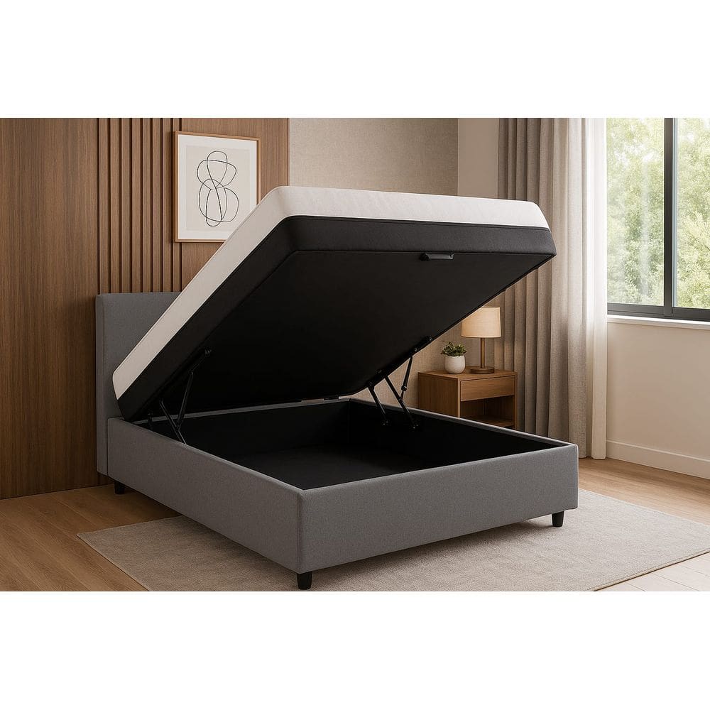 Cama Box Baú + Colchão Espuma D45 Suede Cinza 17x138x188cm