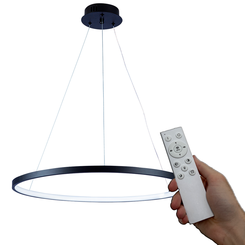 Lustre Led Moderno Pendente 1 Arco Anel 60cm 29w Premium Com Controle Remoto Bivot