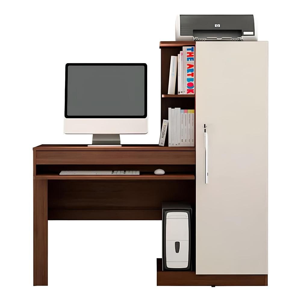 Mesa Escrivaninha para Computador Office 1 Porta com Chave Chocolate/Off White - ValdeMóveis