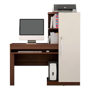 Mesa Escrivaninha para Computador Office 1 Porta com Chave Chocolate/Off White - ValdeMóveis