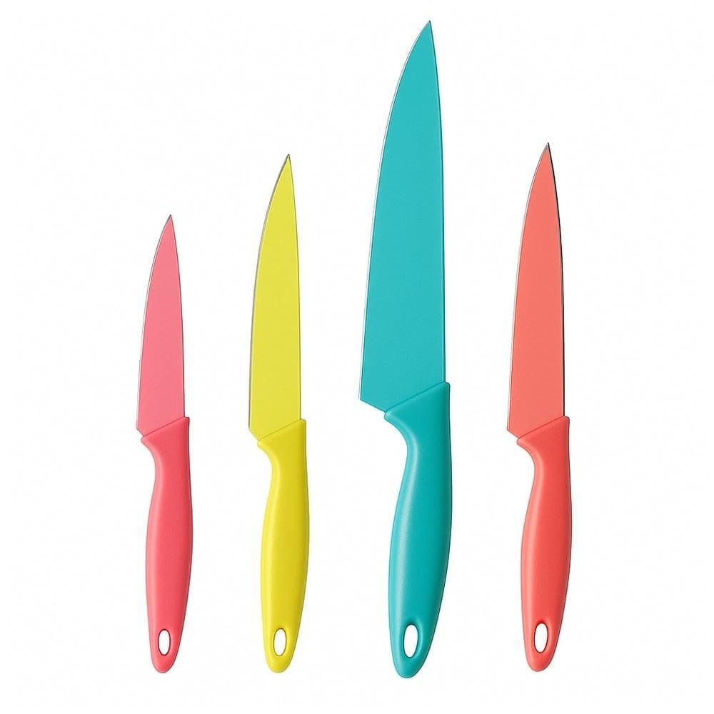 Jogo De Facas Coloridas 4 Pecas Aco Inox Cabo Plastico Colors Cozinha Cheff Utensilios