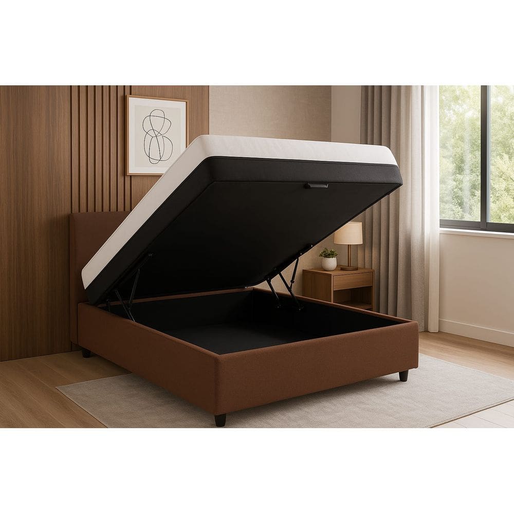 Cama Box Baú +  Colchão Espuma D45 Sintético Marrom 17x138x188cm